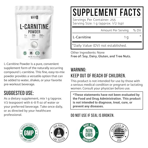 L-Carnitine Powder Unflavored Carnitine Supplement Amino Acid Powder for Nutrition and…