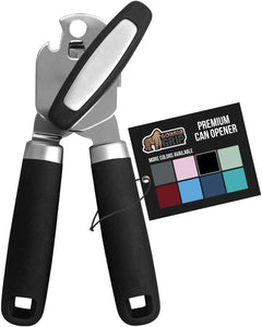 The Original Gorilla Grip Heavy Duty Stainless Steel Smooth Edge Manual Hand Held Can Opener With Soft Touch Handle, Rust Proof Oversized Handheld Easy Turn Knob, Best Large Lid Openers, Black