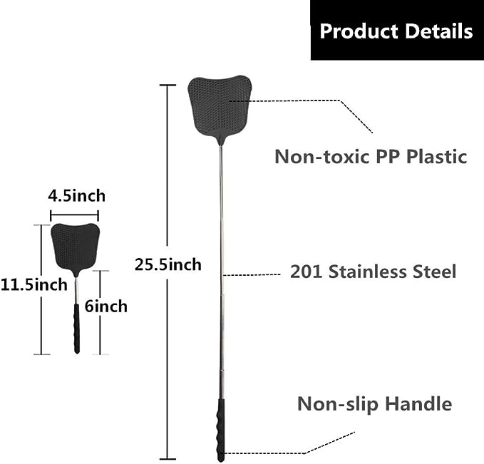 Foxany Telescopic Fly Swatters, Durable Plastic Fly Swatter Heavy Duty Set, Flyswatter with Stainless Steel Handle for Indoor/Outdoor/Classroom (2 Pack)