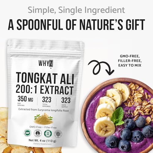 WHYZ Tongkat Ali Extract Powder, Pure Longjack 200:1 Extract Eurycoma longifolia,…