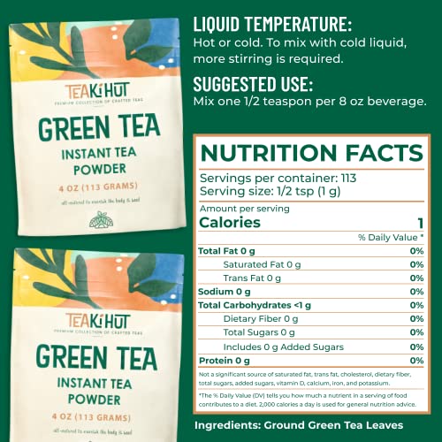 TEAki Hut Instant Green Tea Powder, Refreshing Unsweetened Drink mix, Premium Green Tea…