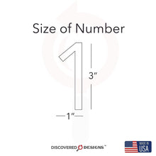 Load image into Gallery viewer, Discovered Designs Mailbox Number (White 3&quot; Number, 1) Premium 3D Acrylic Self Stick House Numbers for Outside Modern Address Numbers for Mailbox Numbers For Outside Modern Sticker