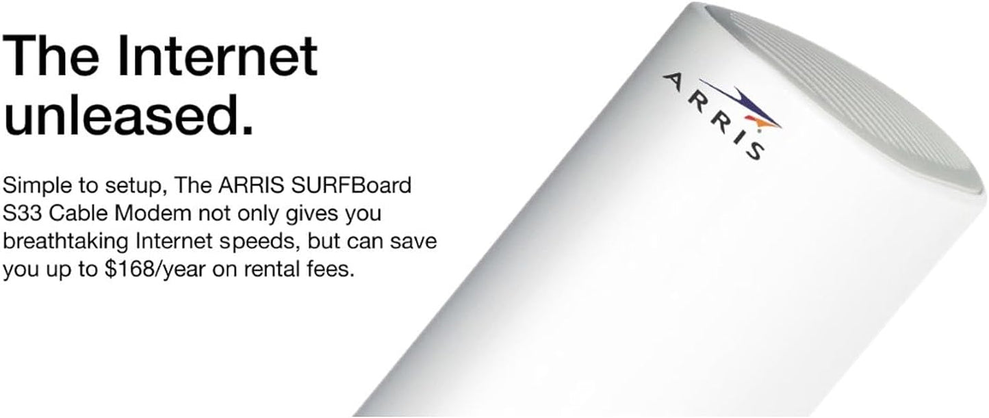 ARRIS Surfboard S33 DOCSIS 3.1 Multi-Gigabit Cable Modem | Approved for Comcast Xfinity, Cox, Spectrum & More | 1 & 2.5 Gbps Ports | 2.5 Gbps Max Internet Speeds | 4 OFDM Channels | 2 Year Warranty