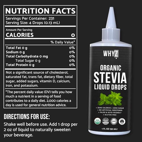 Organic Stevia Liquid Drops Pure Liquid Stevia Extract, Zero Calorie Sweetener for…