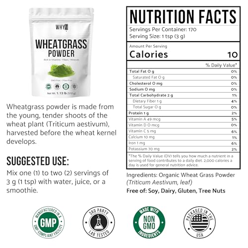 Wheatgrass Powder 100% Pure Whole-Leaf Wheatgrass Powder, Nutrient-Rich Green Wheat Grass…