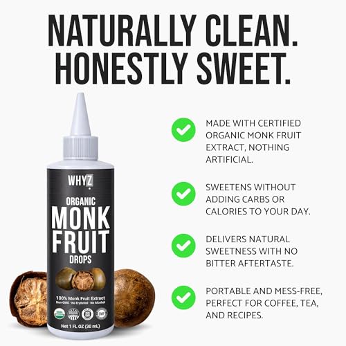 Organic Monk Fruit Liquid Sweetener Drops, 100% Monkfruit Liquid, Zero Sugar & No…