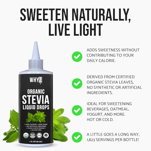 Organic Stevia Liquid Drops Pure Liquid Stevia Extract, Zero Calorie Sweetener for…