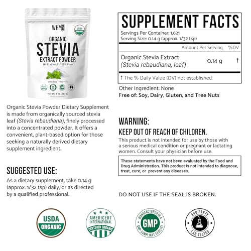 Organic Stevia Powder, 227g, Zero Calorie Pure Stevia Sweetener for Drinks, Powder for…