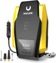 Load image into Gallery viewer, VacLife Tire Inflator Portable Air Compressor - Air Pump for Car Tires (up to 50 PSI), 12V DC Tire Pump for Bikes (up to 150 PSI) w/ LED Light, Digital Pressure Gauge, Model: ATJ-1166, Yellow (VL701)