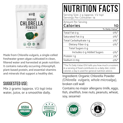 Organic Chlorella Powder, Raw, Premium Superfood Rich in Vegan Protein & Chlorophyll,…