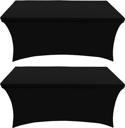 Utopia Kitchen Spandex Tablecloth 2 Pack [6FT, Black] Tight, Fitted, Washable and Wrinkle Resistant Stretch Rectangular Patio Table Cover for Event, Wedding, Banquet & Parties [72Lx30Wx30H Inch]