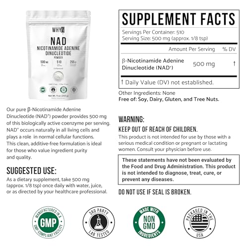 Pure NAD Powder Nicotinamide Adenine Dinucleotide Supplement Unflavored and Gluten-Free…