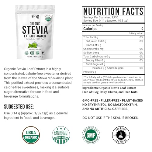 Organic Stevia Powder, 227g, Zero Calorie Pure Stevia Sweetener for Drinks, Powder for…