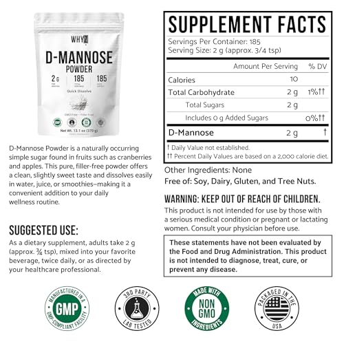 D-Mannose Powder Quick Dissolve Pure Premium Mannose Supplement Essential Powder for…