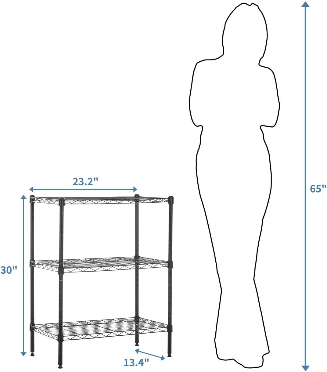 Amazon Basics 3-Shelf Narrow Adjustable, Heavy Duty Storage Shelving Unit (250 lbs loading capacity per shelf), Steel Organizer Wire Rack, Black, 23.2"L x 13.4"W x 30"H