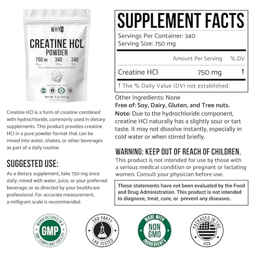 Pure Creatine HCL Powder Unflavored HCL Creatine Supplement for Men and Women Supports…