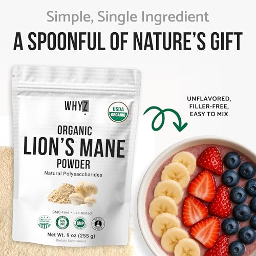 Organic Lion’s Mane Mushroom Powder Fruiting Body Superfood Freeze-Dried Unflavored…