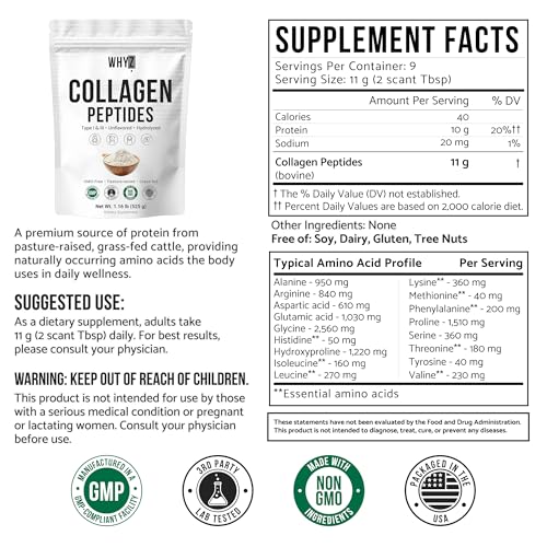Bovine Collagen Peptides Powder Hydrolyzed Type I & III Protein, Grass-Fed Pasture-Raised…