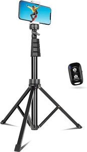 Sensyne 62" Phone Tripod & Selfie Stick, Extendable Cell Phone Tripod Stand with Wireless Remote and Phone Holder, Compatible with iPhone Android Phone, Camera (Black)