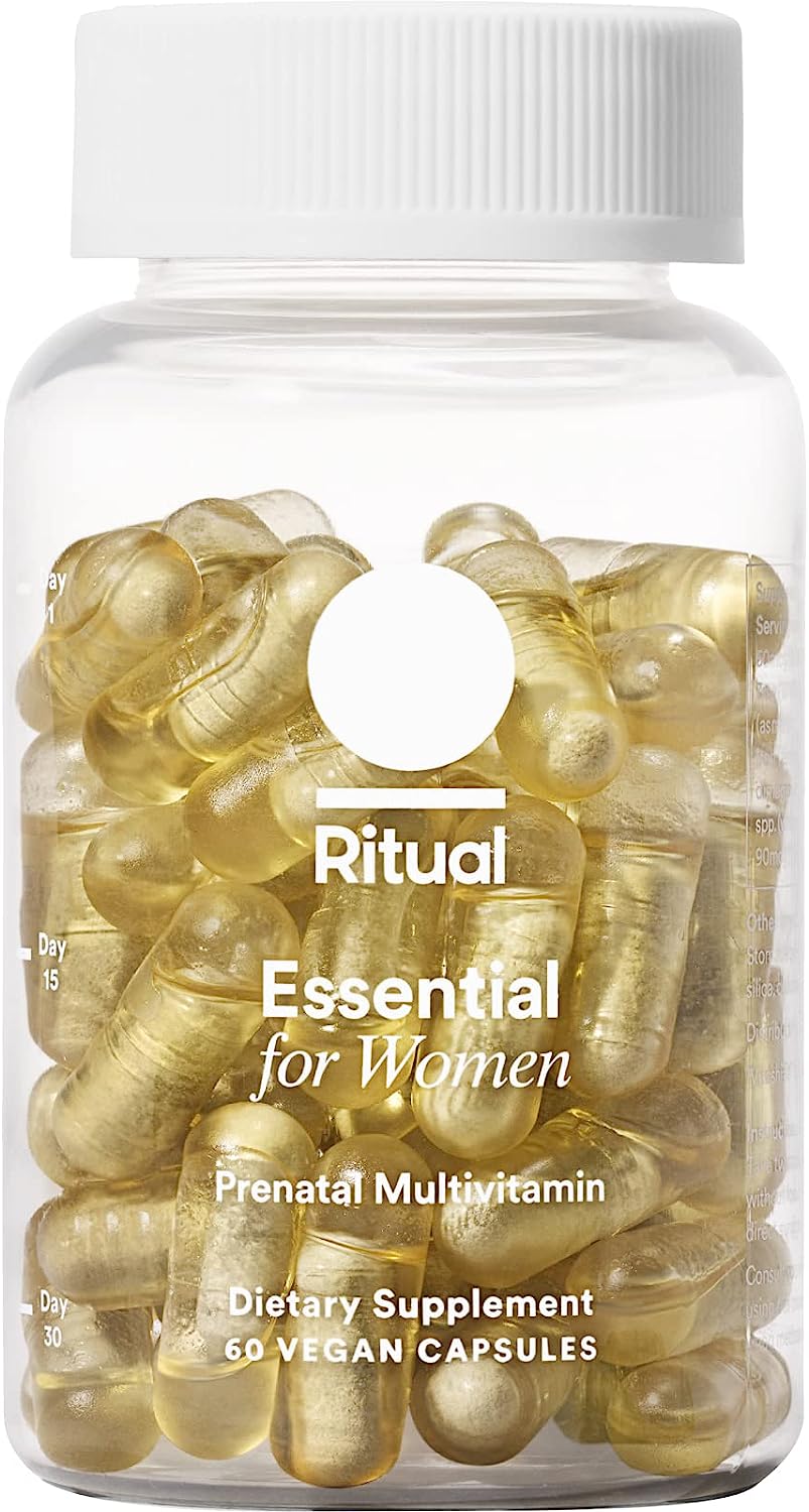 Ritual Prenatal Vitamins: Folate & Choline for Neural Tube Support, Omega-3 DHA for Fetal Brain Development, Iron, Calcium-Helper D3 & K2, Non-GMO, Citrus Essenced, 30 Day Supply, 60 Vegan Capsules