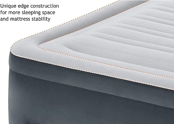 INTEX 64411ED Dura-Beam Deluxe Comfort-Plush Elevated Air Mattress: Fiber-Tech – Twin Size – Built-in Electric Pump – 18in Bed Height – 300lb Weight Capacity, Grey