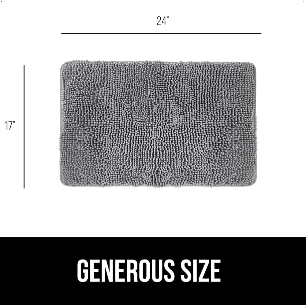 Gorilla Grip Bath Rug 24x17, Thick Soft Absorbent Chenille, Rubber Backing Quick Dry Microfiber Mats, Machine Washable Rugs for Shower Floor, Bathroom Runner Bathmat Accessories Decor, Grey