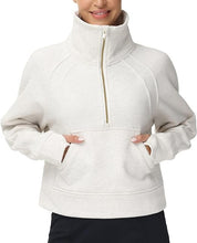 Load image into Gallery viewer, THE GYM PEOPLE Womens&#39; Half Zip Pullover Fleece Stand Collar Crop Sweatshirt with Pockets Thumb Hole