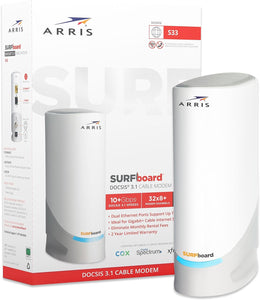 ARRIS Surfboard S33 DOCSIS 3.1 Multi-Gigabit Cable Modem | Approved for Comcast Xfinity, Cox, Spectrum & More | 1 & 2.5 Gbps Ports | 2.5 Gbps Max Internet Speeds | 4 OFDM Channels | 2 Year Warranty