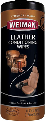 Weiman Leather Cleaner & Conditioner Wipes With UV Protection, Prevent Cracking Or Fading Of Leather Couches, Car Seats, Shoes, Purses - 30 ct