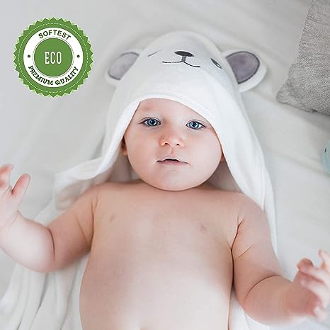 HIPHOP PANDA Bamboo Hooded Towel - Soft Bath Towel with Bear Ears for Babie, Toddler, Infant - Ultra Absorbent, Natural Baby Stuff Shower Gifts for Boy and Girl - (Bear, 30 x 30 Inch)