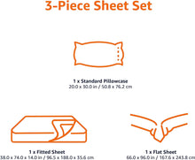 Load image into Gallery viewer, Amazon Basics Lightweight Super Soft Easy Care Microfiber 3-Piece Bed Sheet Set with 14-Inch Deep Pockets, Twin, Bright White, Solid