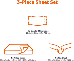 Amazon Basics Lightweight Super Soft Easy Care Microfiber 3-Piece Bed Sheet Set with 14-Inch Deep Pockets, Twin, Bright White, Solid
