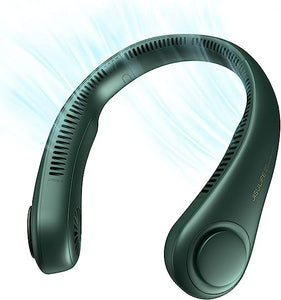 JISULIFE Portable Neck Fan, Hands Free Bladeless Fan, 4000 mAh Battery Operated Wearable Personal Fan, Leafless, Rechargeable, Headphone Design, USB Powered Desk Fan,3 Speeds-Dark Green