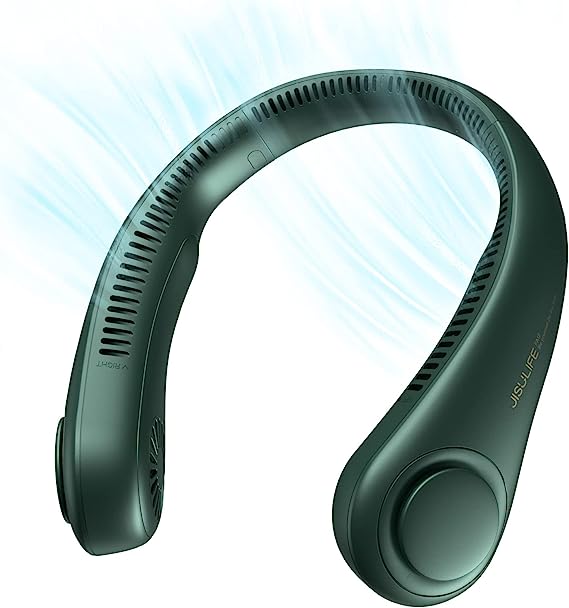 JISULIFE Portable Neck Fan, Hands Free Bladeless Fan, 4000 mAh Battery Operated Wearable Personal Fan, Leafless, Rechargeable, Headphone Design, USB Powered Desk Fan,3 Speeds-Dark Green