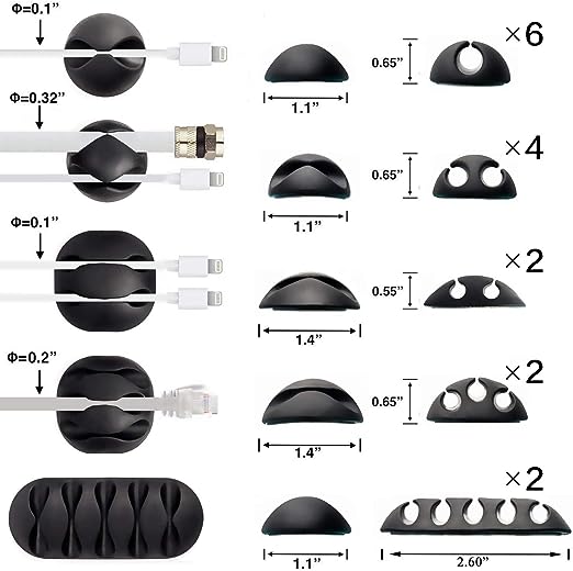 Cable Clips, OHill 16 Pack Black Adhesive Cord Holders, Ideal Cords Management for Organizing Cable Wires-Home, Office, Car, Desk & Nightstand