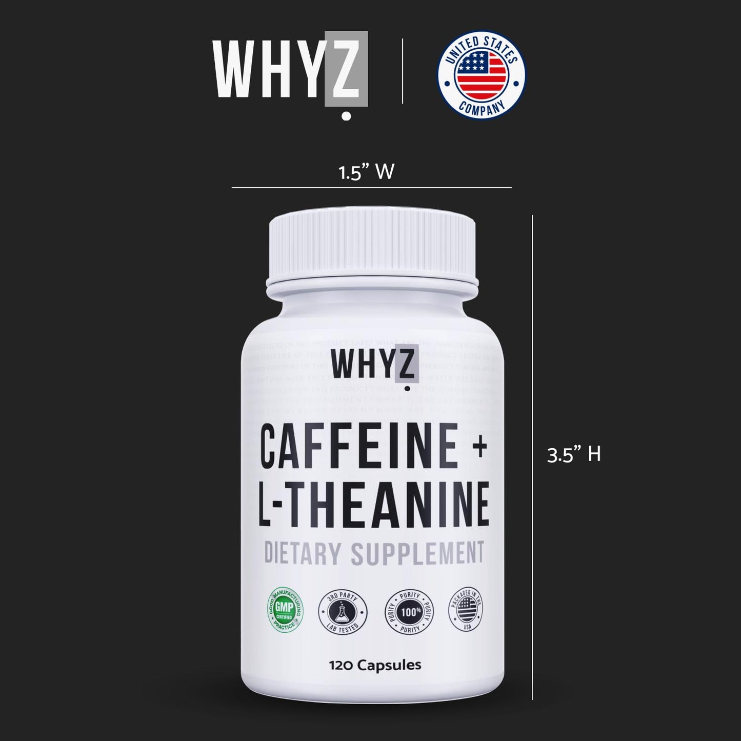 WHYZ Caffeine Pills with L-Theanine, 120 Capsules, Nootropic Stack Energy Pills, Energy…