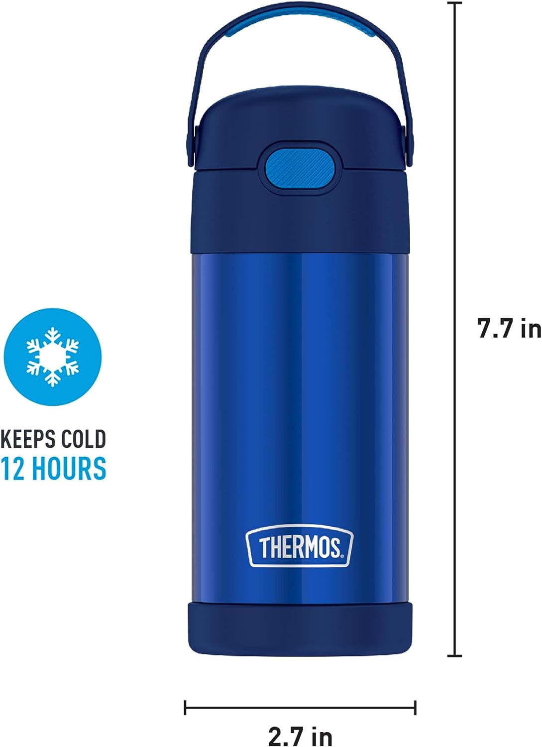 THERMOS FUNTAINER 12 Ounce Stainless Steel Vacuum Insulated Kids Straw Bottle, Blue