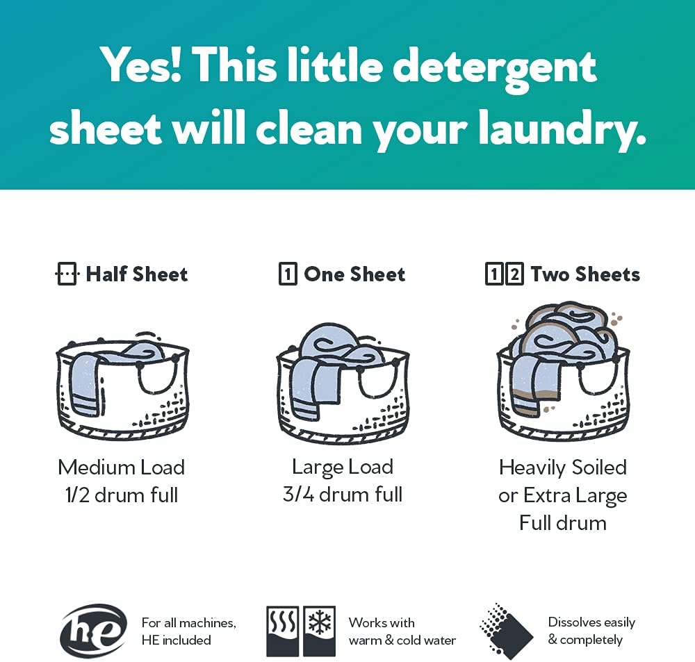 Earth Breeze Laundry Detergent Sheets - Fresh Scent - No Plastic Jug (60 Loads) 30 Sheets, Liquidless Technology…