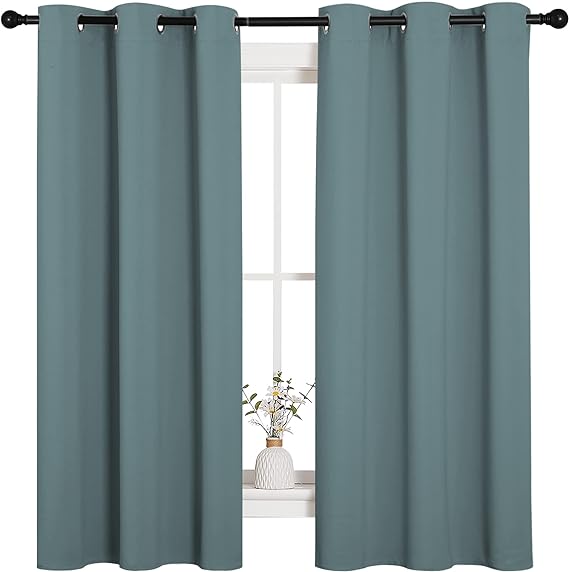 NICETOWN Modern Greyish Blue Blackout Curtains Noise Reducing, Thermal Insulated and Privacy Room Darkening Drape Panels for Boy's Guest Room Door Small Short Window (2 Panels, W42 x L63 -Inch)