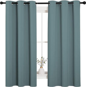 NICETOWN Modern Greyish Blue Blackout Curtains Noise Reducing, Thermal Insulated and Privacy Room Darkening Drape Panels for Boy's Guest Room Door Small Short Window (2 Panels, W42 x L63 -Inch)