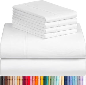 LuxClub 6 PC Queen Sheet Set, Rayon Made from Bamboo Bed Sheets, Deep Pockets 18" Eco Friendly Wrinkle Free Cooling Sheets Machine Washable Hotel Bedding Silky Soft - White Queen