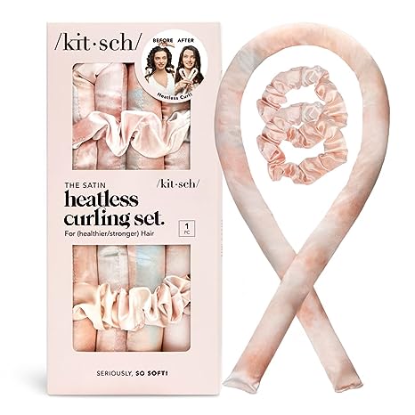 Kitsch Satin Heatless Curling Set - Hair Rollers for Heatless Curls | Heatless Hair Curlers & Hot Rollers | Hair Curlers to Sleep in | Heatless Curling Rod Headband | Heatless Curler (SunsetTieDye)
