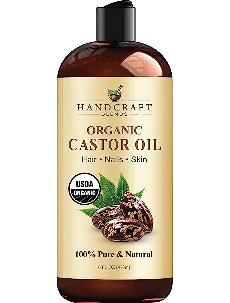Handcraft Organic Castor Oil for Hair Growth, Eyelashes and Eyebrows - 100% Pure and Natural Carrier Oil, Hair Oil and Body Oil - Moisturizing Massage Oil for Aromatherapy - 16 fl. Oz