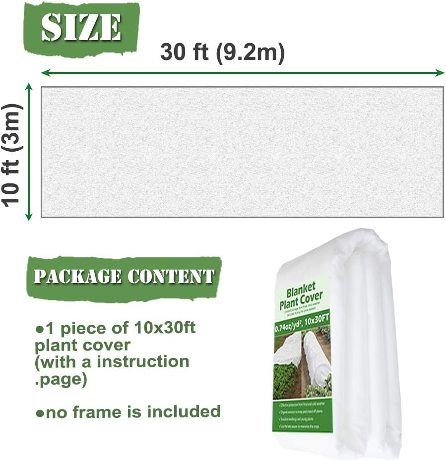 Valibe Plant Covers Freeze Protection 10 ft x 30 ft Floating Row Cover Garden Fabric Plant Cover for Winter Frost / Sun Pest Protection (10FT X 30FT)