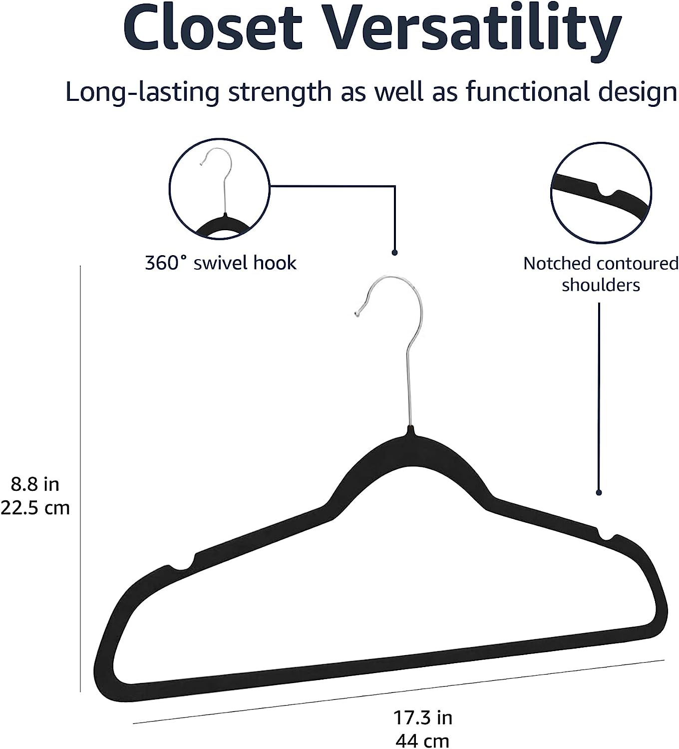 Amazon Basics Slim Velvet, Non-Slip Suit Clothes Hangers, Pack of 100, Black/Silver