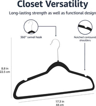 Load image into Gallery viewer, Amazon Basics Slim Velvet, Non-Slip Suit Clothes Hangers, Pack of 100, Black/Silver