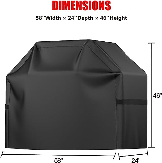 Grill Cover, BBQ Grill Cover, Waterproof, Weather Resistant, Rip-Proof, Anti-UV, Fade Resistant, with Hook-and-loop and Strap, Gas Grill Cover for Weber,Char Broil,Nexgrill Grills, etc. 58 inch, Black