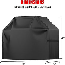 Load image into Gallery viewer, Grill Cover, BBQ Grill Cover, Waterproof, Weather Resistant, Rip-Proof, Anti-UV, Fade Resistant, with Hook-and-loop and Strap, Gas Grill Cover for Weber,Char Broil,Nexgrill Grills, etc. 58 inch, Black