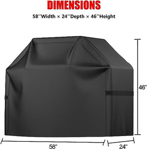 Grill Cover, BBQ Grill Cover, Waterproof, Weather Resistant, Rip-Proof, Anti-UV, Fade Resistant, with Hook-and-loop and Strap, Gas Grill Cover for Weber,Char Broil,Nexgrill Grills, etc. 58 inch, Black