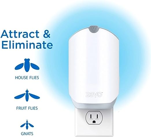 ZEVO Indoor Flying Insect Trap for Fruit Flies, Gnats, and House Flies (1 Plug-in Base + 3 Refill Cartridge)